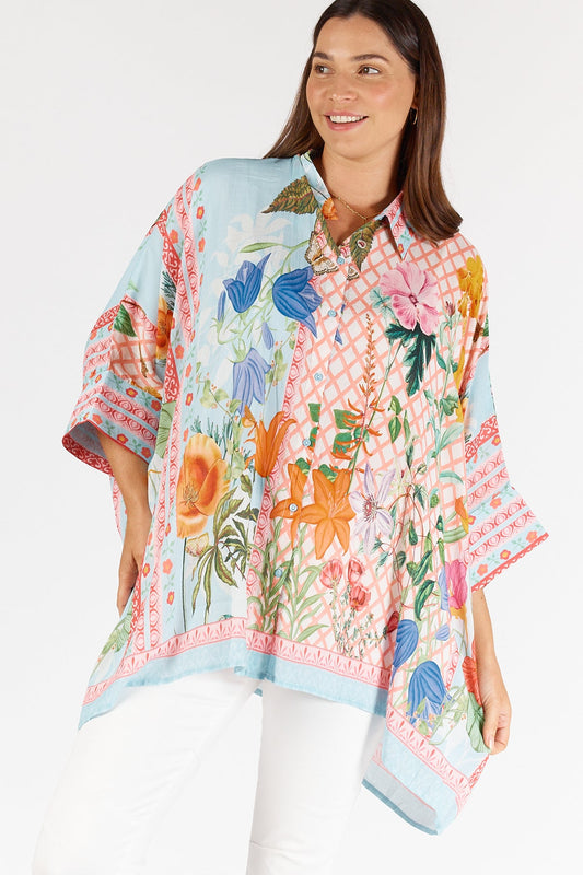 Image of a model wearing Tops. Product name - LulaSoul Belize Kaftan Mist in Tan colour by brand - Lulasoul