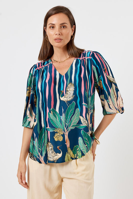 Image of a model wearing Tops. Productname: LulaSoul Cambridge Top in Berry colour by brand - LulaSoul