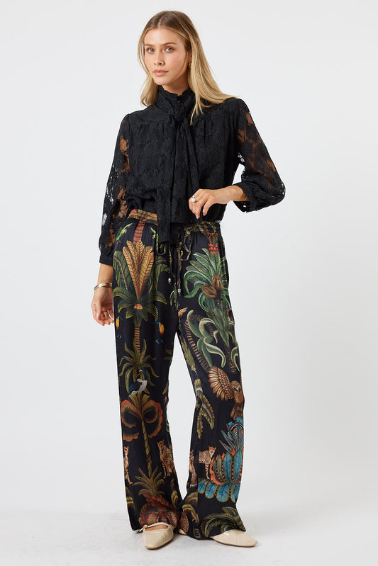 Image of a model wearing Pants. Productname: LulaSoul Cheetah Pant Black in Black colour by brand - LulaSoul