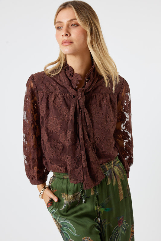Image of Shirts. Product name - LulaSoul Chandler Lace Shirt Espresso in Espresso colour by brand - LulaSoul