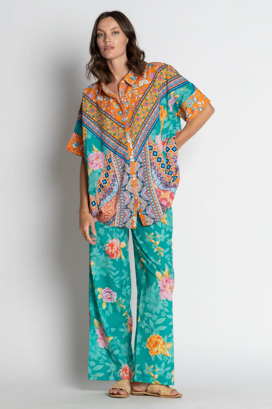 Image of a model wearing Pants. Productname: LulaSoul Danai Pant Lagoon in Lagoon colour by brand - LulaSoul