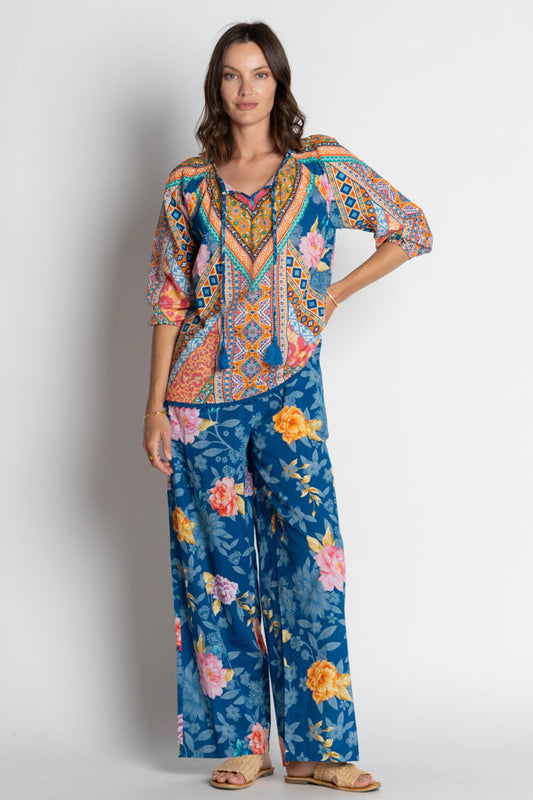 Image of a model wearing Pants. Productname: LulaSoul Danai Pant Ocean in Ocean colour by brand - LulaSoul