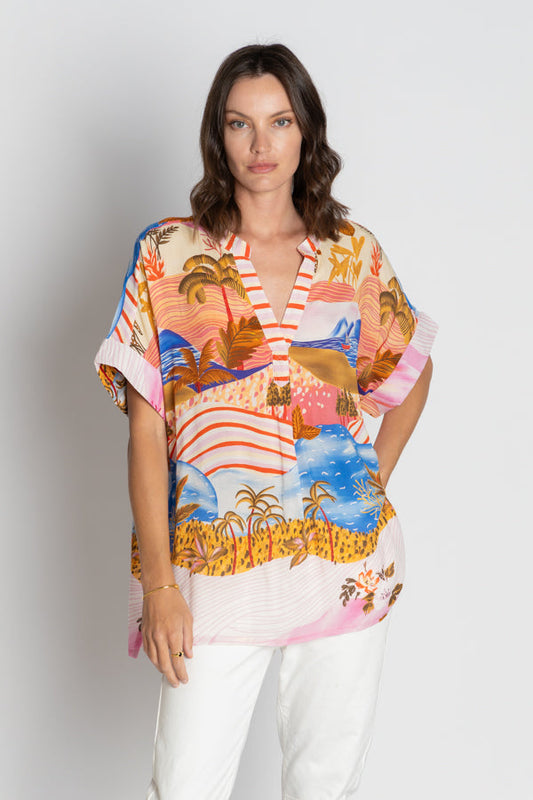 Image of a model wearing Tops. Productname: LulaSoul Jimbaran Top Musk in Musk colour by brand - LulaSoul