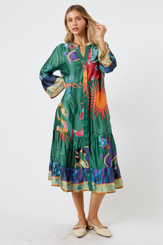 Image of Dresses. Product name - LulaSoul Kamloops Midi Forest in Forest colour by brand - LulaSoul