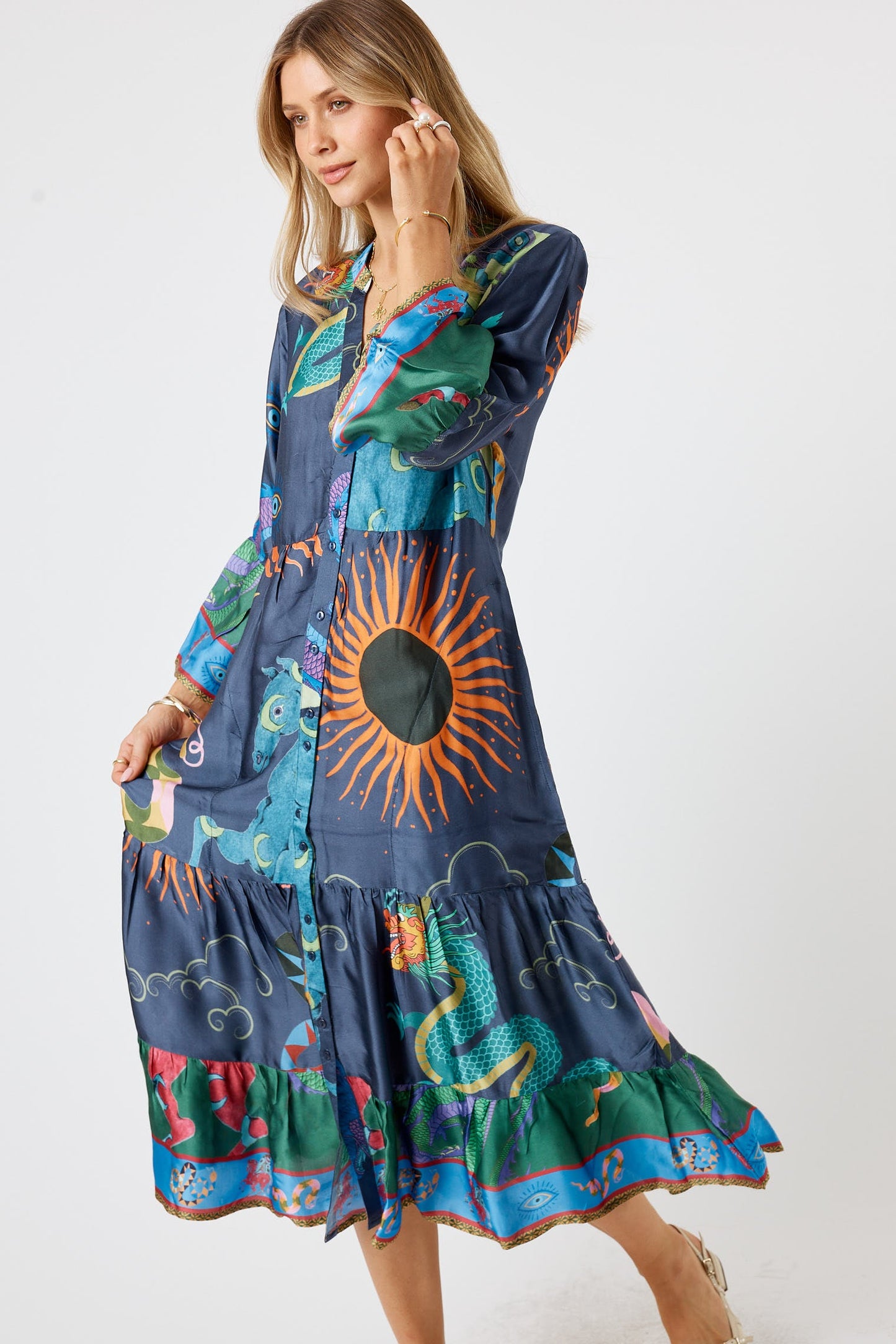 Image of Dresses. Product name - LulaSoul Kamloops Midi Navy in Navy colour by brand - LulaSoul