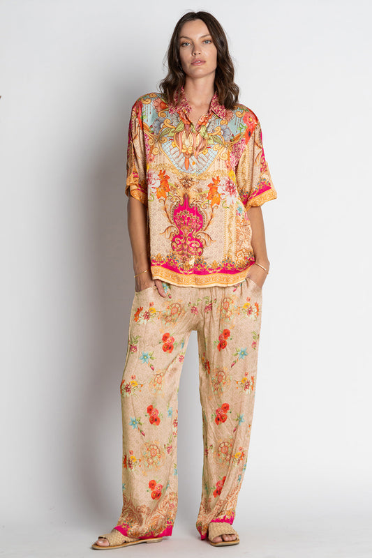 Image of a model wearing Pants. Productname: LulaSoul Le Sereno Pant Musk in Musk colour by brand - LulaSoul