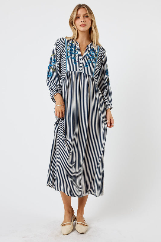 Image of Dresses. Productname: LulaSoul Ontario Midi Navy Stripe in Navy colour by brand - LulaSoul