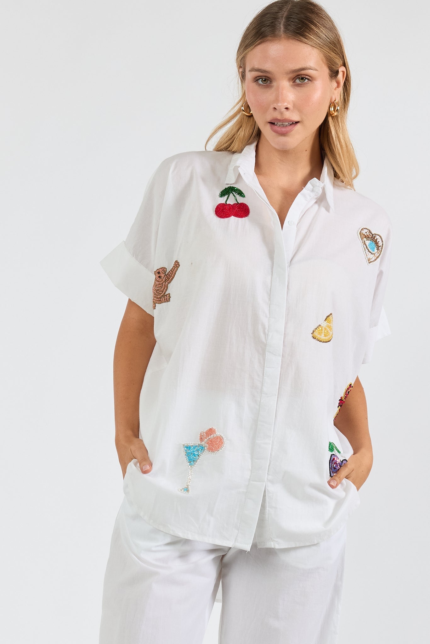 Image of a model wearing Tops. Product name - PRE SALE | LulaSoul Palladium Top White in White colour by brand - Lulasoul