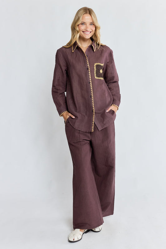 Image of Shirts. Product name - PRE SALE | LulaSoul Reine Shirt Espresso in Espresso colour by brand - Lulasoul