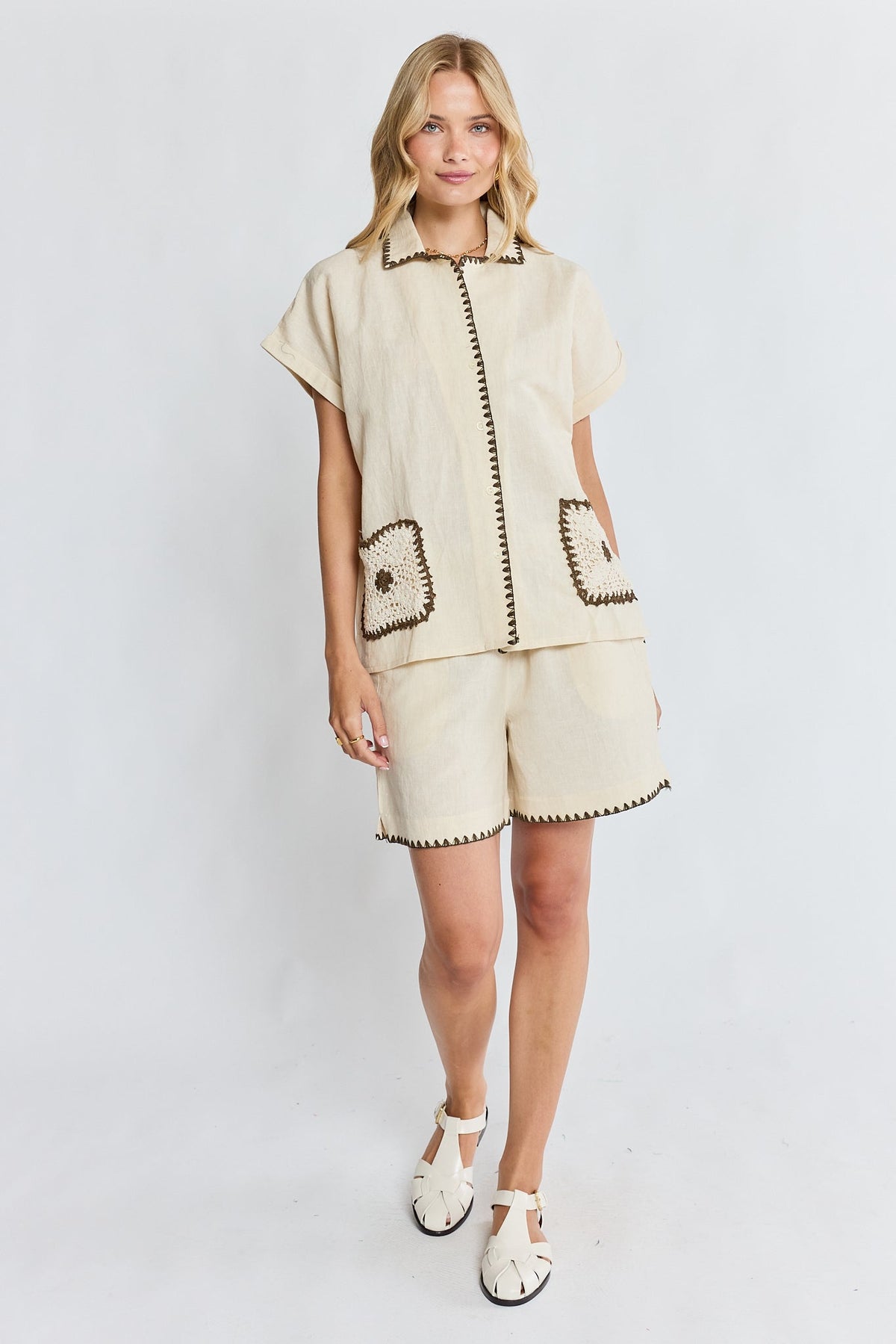 Image of a model wearing Shorts. Product name - PRE SALE | LulaSoul Reine Short Vanilla in Vanilla colour by brand - Lulasoul