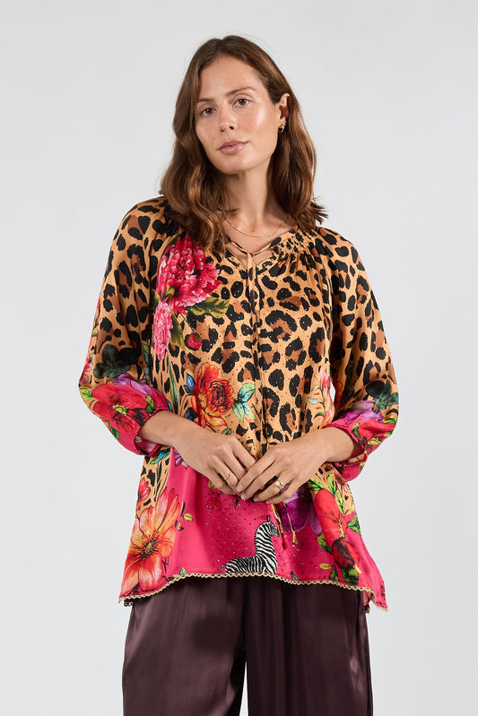Image of a model wearing Tops. Product name - LulaSoul Safari Bloom Top in Top colour by brand - Lulasoul