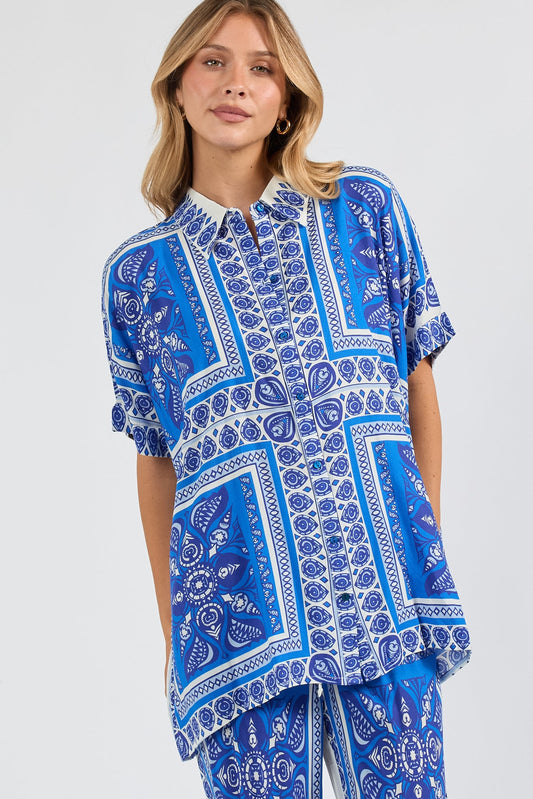 Image of Shirts. Product name - PRE SALE | LulaSoul Samora Kaftan Shirt Ocean in Tan colour by brand - Lulasoul