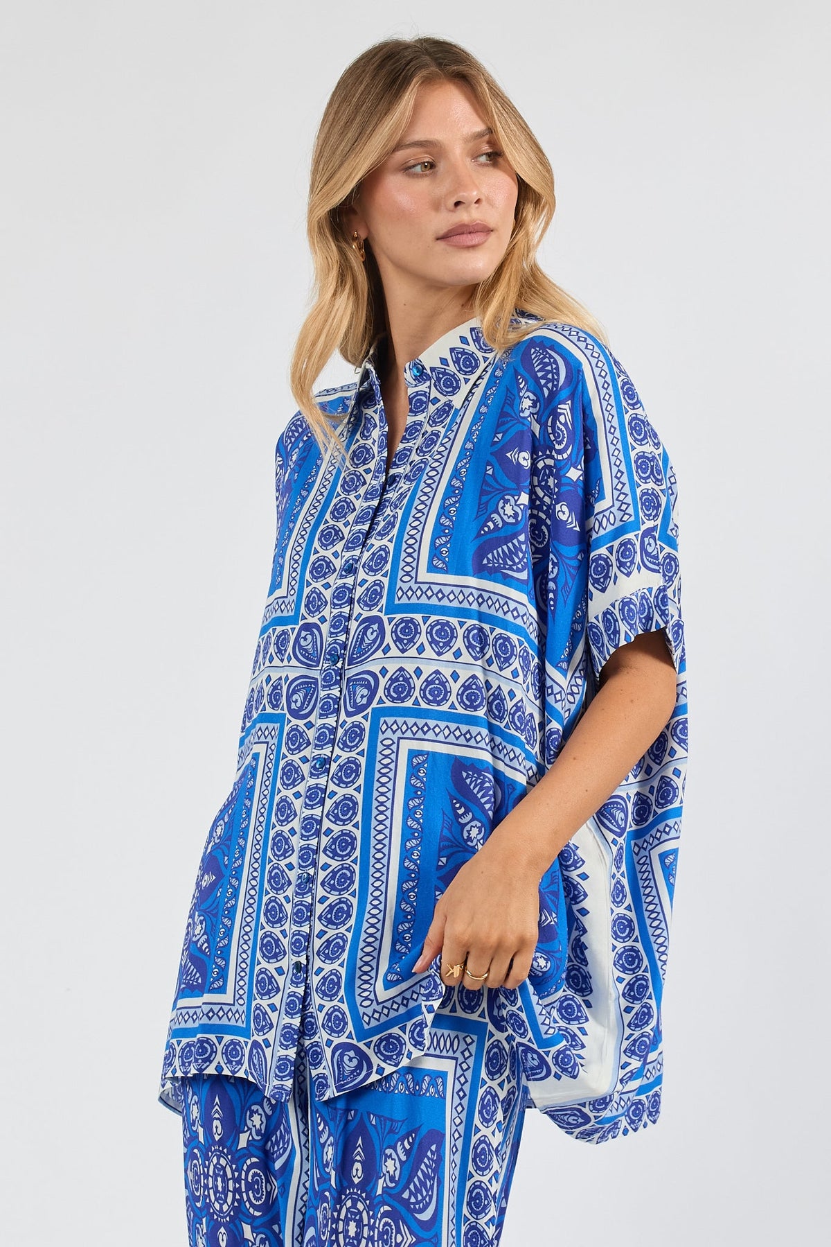 PRE SALE | LulaSoul Samora Kaftan Shirt Ocean (Tan)