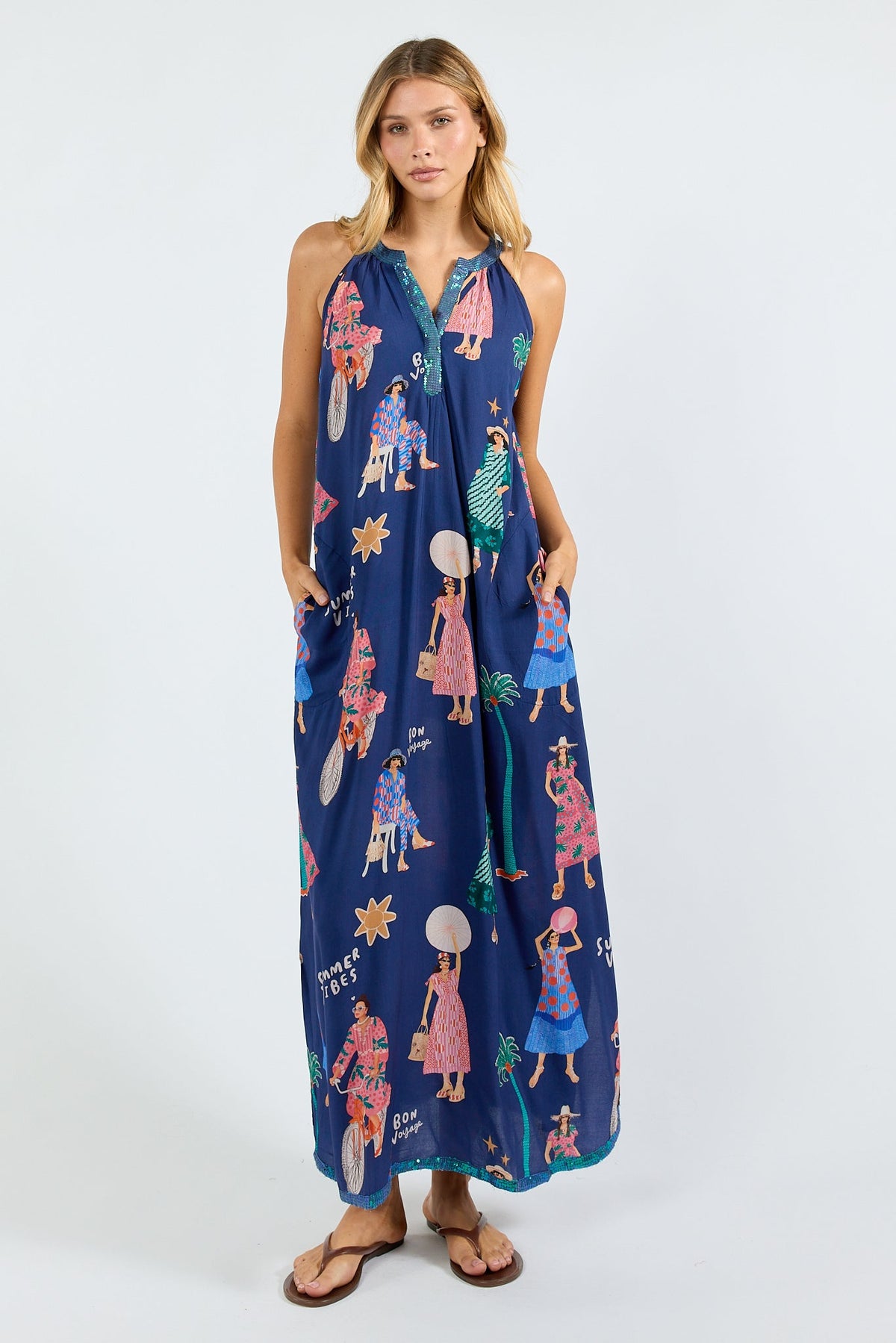 Image of Dresses. Product name - PRE SALE | LulaSoul Summer Vibes Maxi Navy in Navy colour by brand - Lulasoul