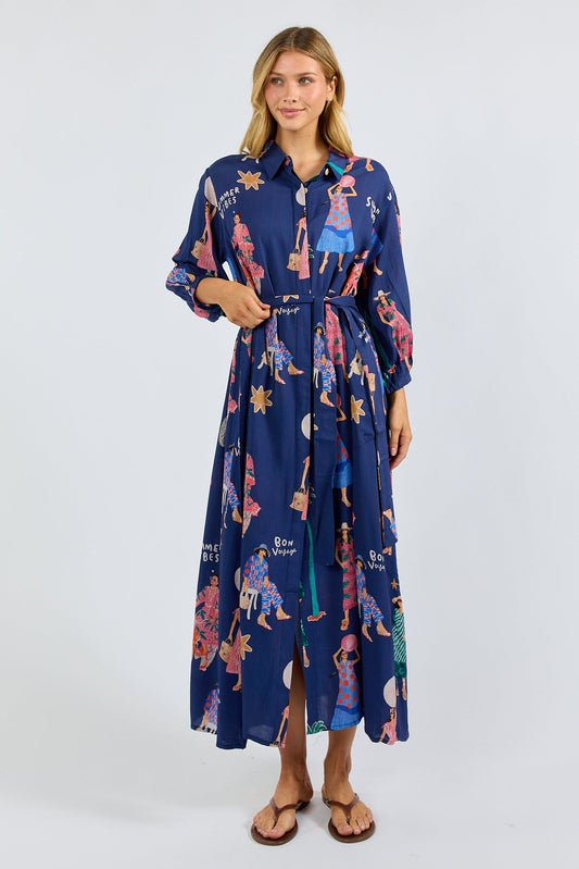 Image of Dresses. Product name - PRE SALE | LulaSoul Summer Vibes Shirtdress Navy in Navy colour by brand - Lulasoul