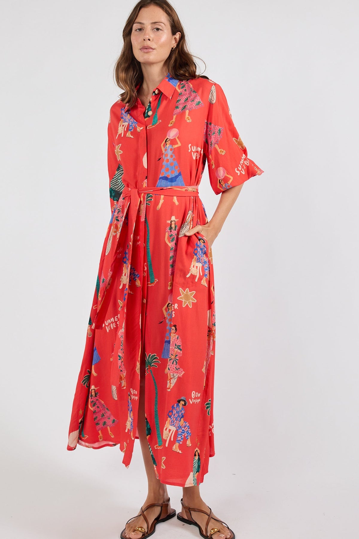 Image of Dresses. Product name - PRE SALE | LulaSoul Summer Vibes Shirtdress Melon in Melon colour by brand - Lulasoul