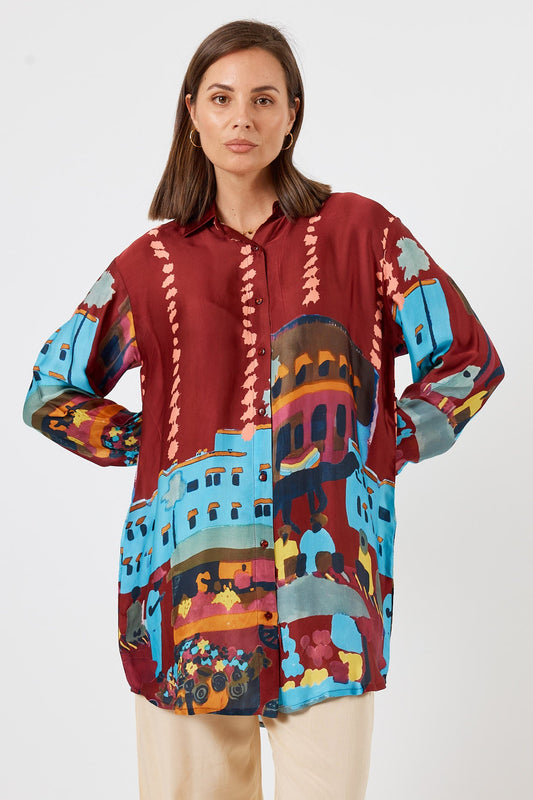 Image of Shirts. Product name - LulaSoul Surrey Shirt Merlot in Merlot colour by brand - LulaSoul
