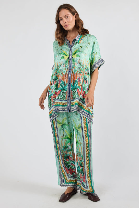 Image of a model wearing Tops. Product name - PRE SALE | LulaSoul Zilara Kaftan Top Mist in Tan colour by brand - Lulasoul