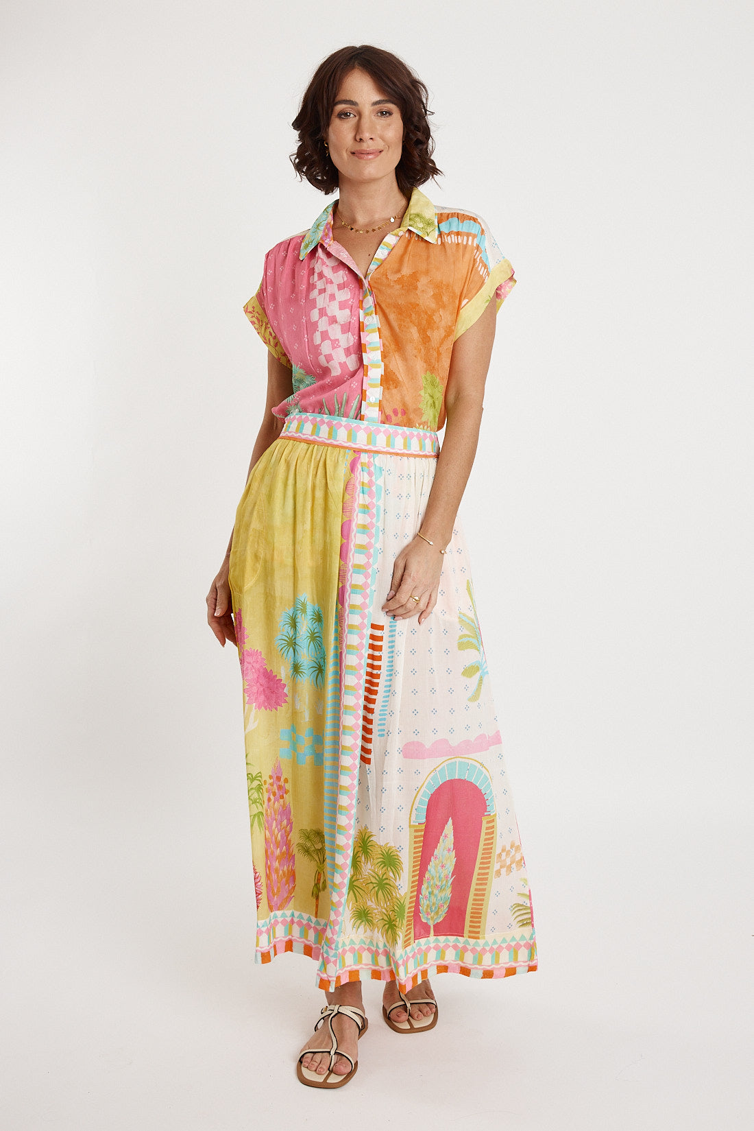 Image of a model wearing Skirts. Productname: Lulasoul Etereo Skirt Melon in Melon colour by brand - LulaSoul