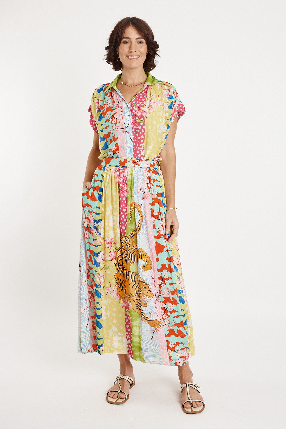 Image of a model wearing Skirts. Productname: Lulasoul Montage Skirt Multi in Multi colour by brand - LulaSoul