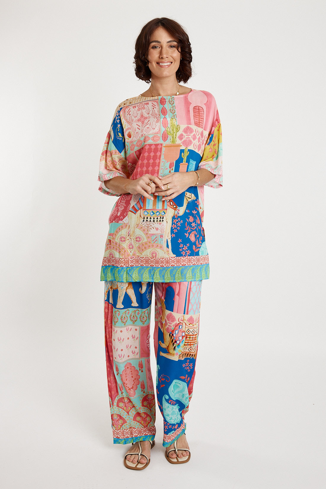 Image of a model wearing Pants. Productname: Lulasoul Taj Pant Multi in Multi colour by brand - LulaSoul