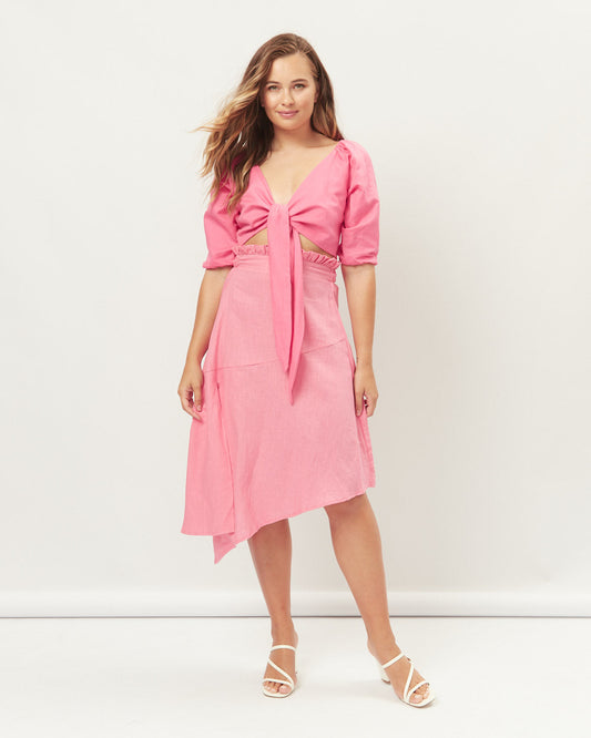 HEYCHIC Luna Tie Front Crop Top (Pink)