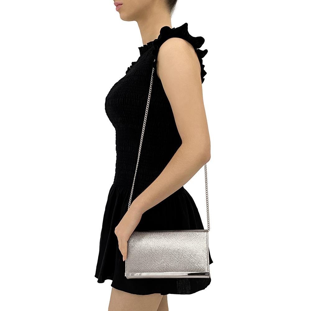 Olga Berg MADDIE Metallic Embossed Foldover Clutch (Silver)