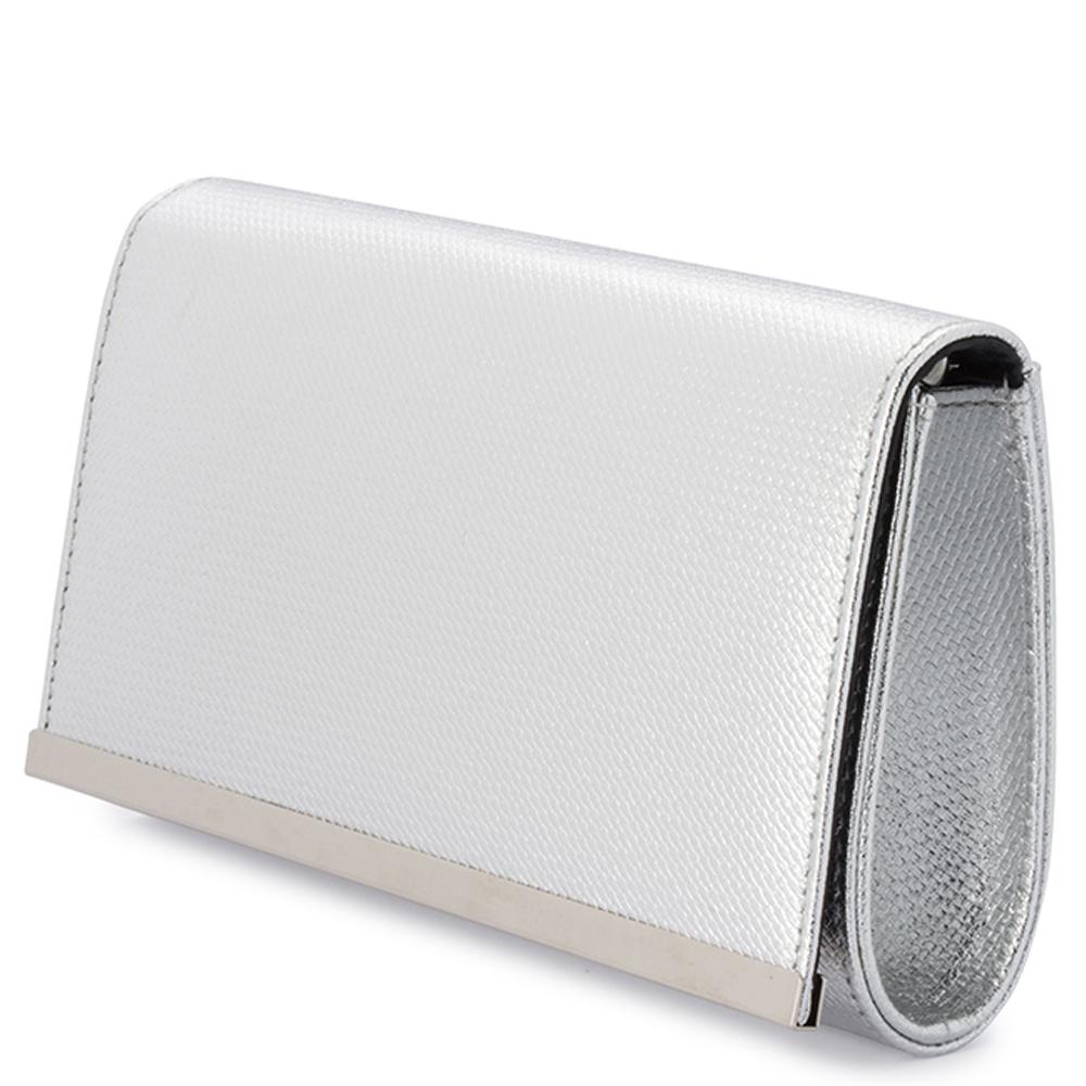 Olga Berg MADDIE Metallic Embossed Foldover Clutch (Silver)