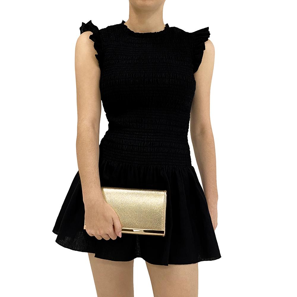 Olga Berg MADDIE Metallic Embossed Foldover Clutch (Gold)