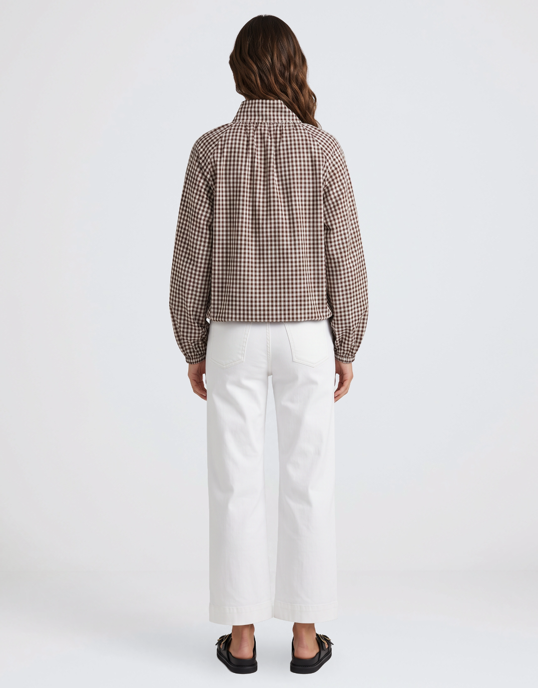 132 Fashion Margot Gathered Hem Shirt (Choc/White)