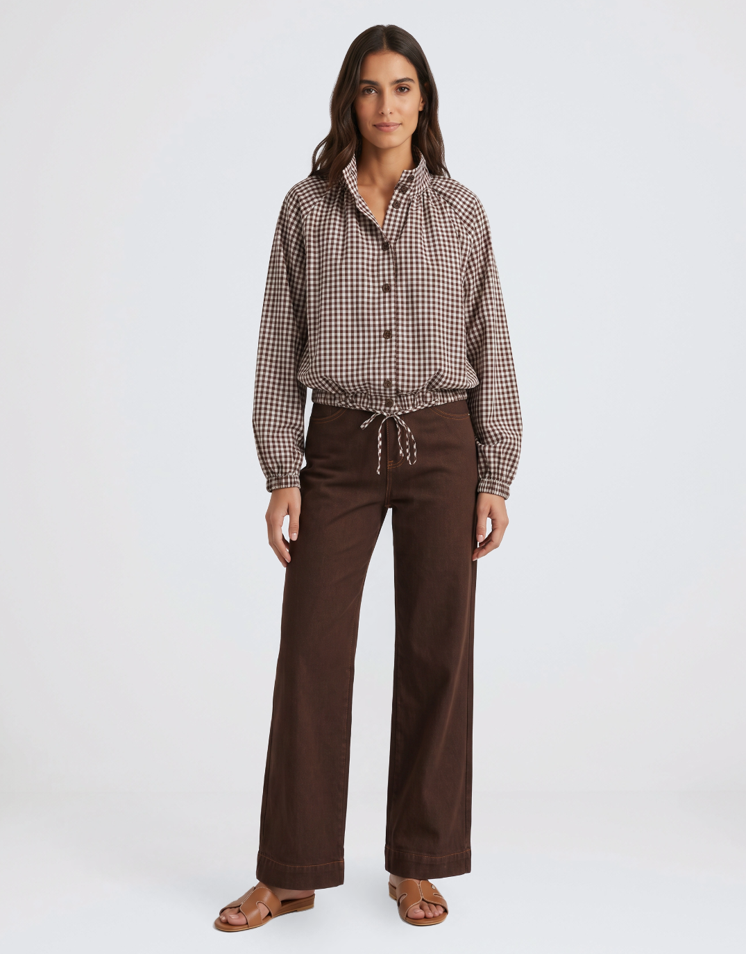 132 Fashion Margot Gathered Hem Shirt (Choc/White)