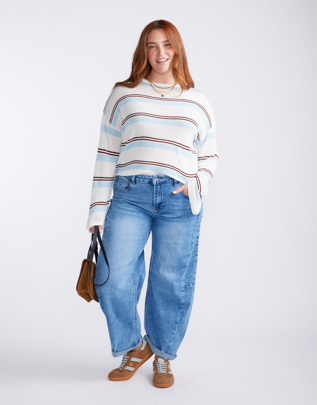 132 Fashion Marina Long Sleeve Tee (Natural/Blue/Choc)
