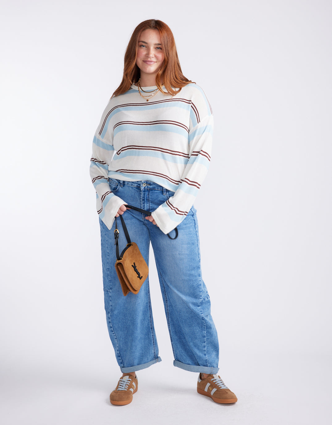 132 Fashion Marina Long Sleeve Tee (Natural/Blue/Choc)