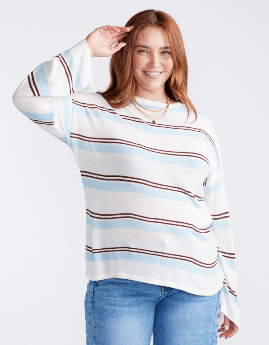 132 Fashion Marina Long Sleeve Tee (Natural/Blue/Choc)