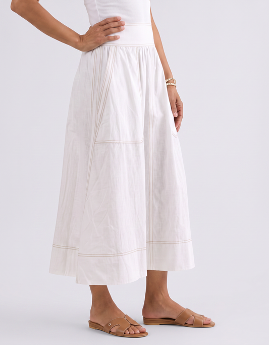 Image of a model wearing Skirts. Product name - Marion Cotton Skirt White/Tan Stitching in White/Tan Stitching colour by brand - 365 Days