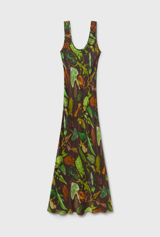 Silk Laundry Scoop Neck Dress (Bug Camo)