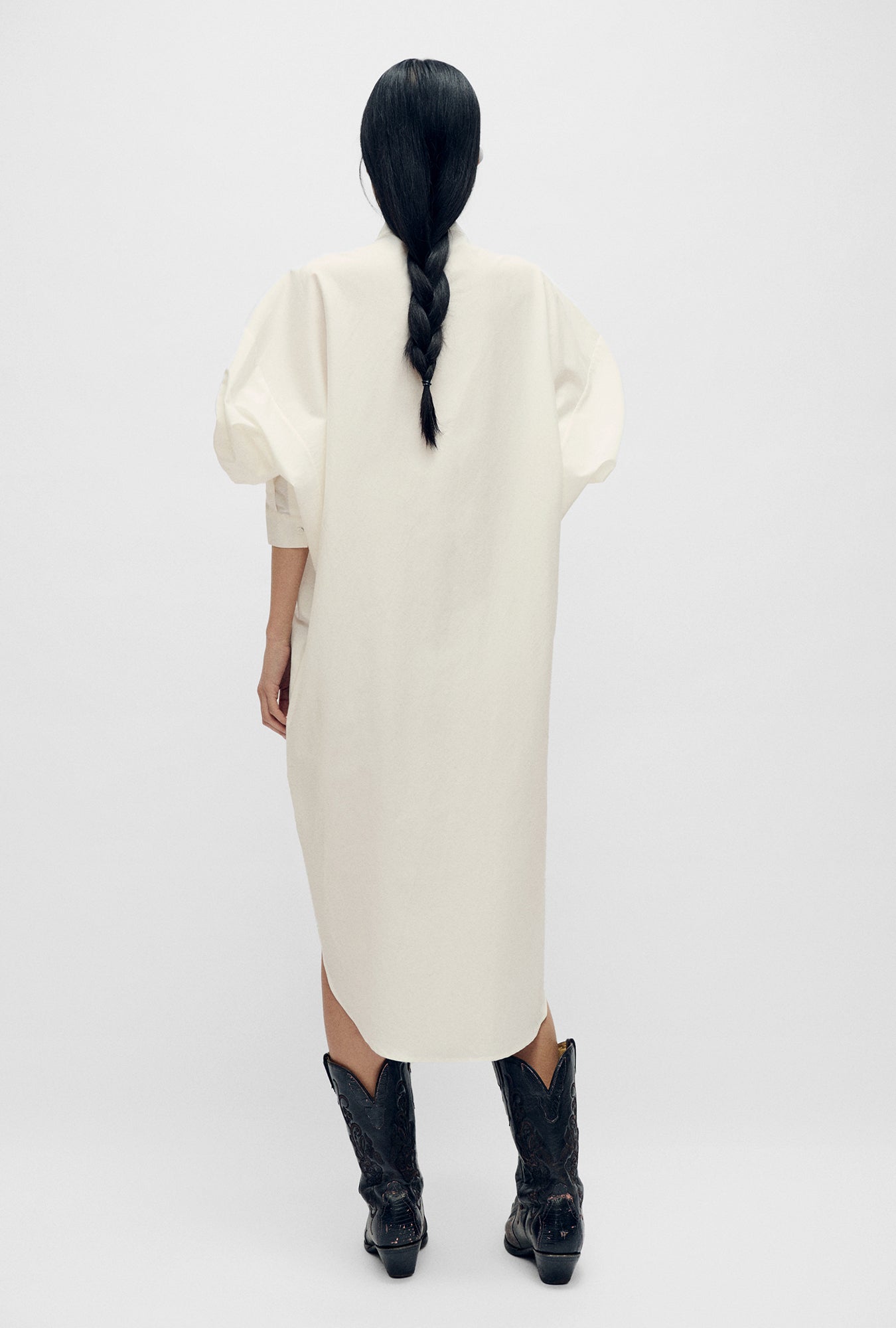 Silk Laundry Round Tux Shirt Dress (White)