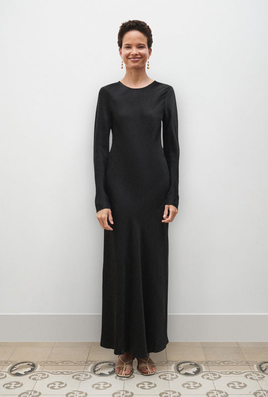 Image of Dresses. Product name - Full Sleeve Bias Dress Black in Black colour by brand - Silk Laundry