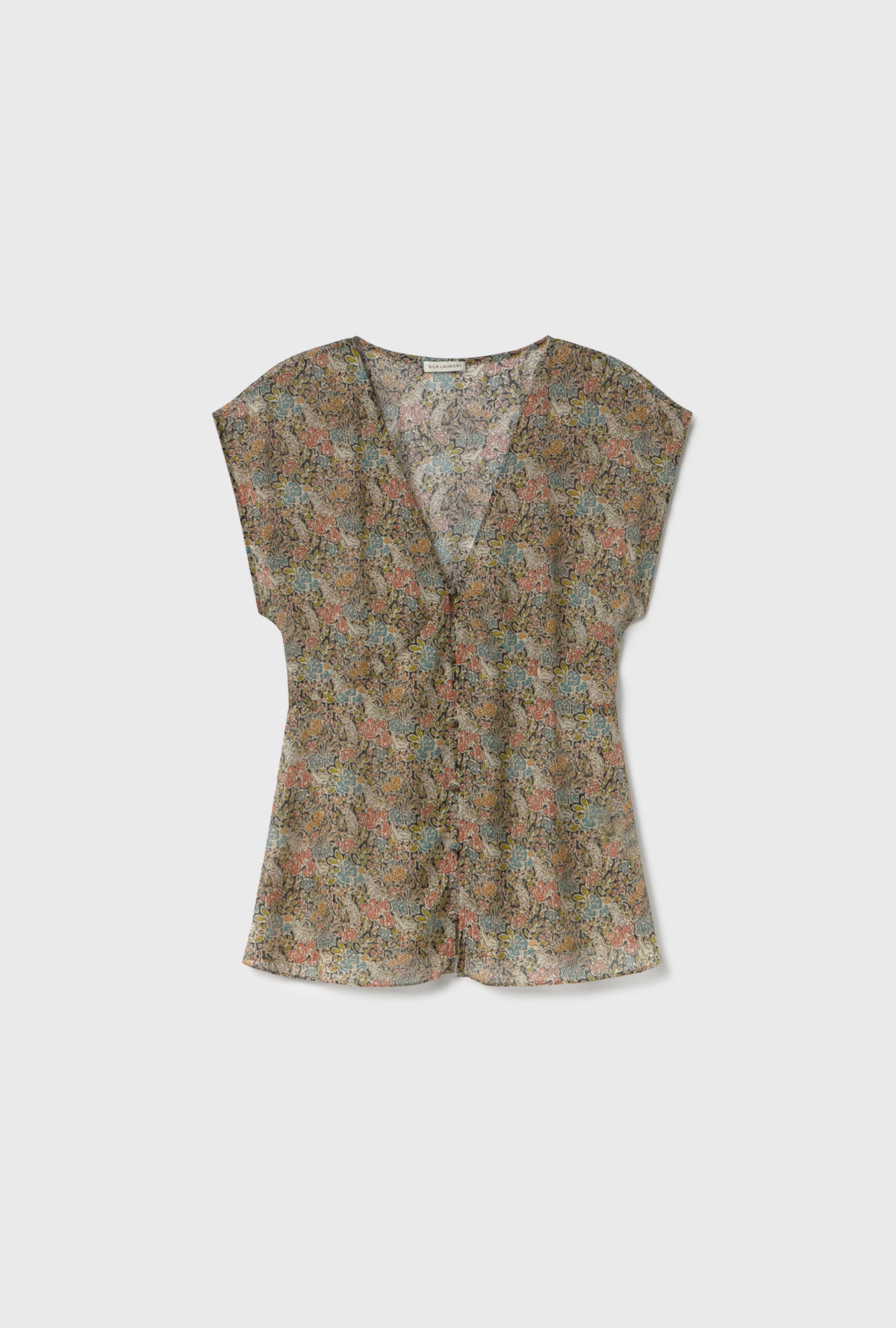 Silk Laundry Chiffon V-Neck Top (Sugar Floral)