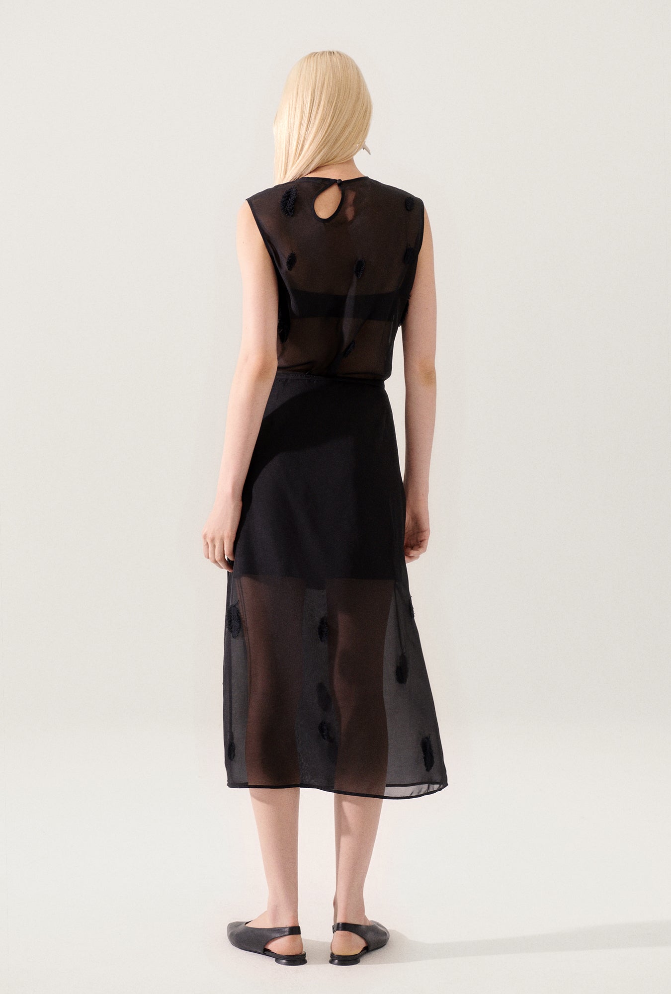 Silk Laundry Feather Wrap Skirt (Black)
