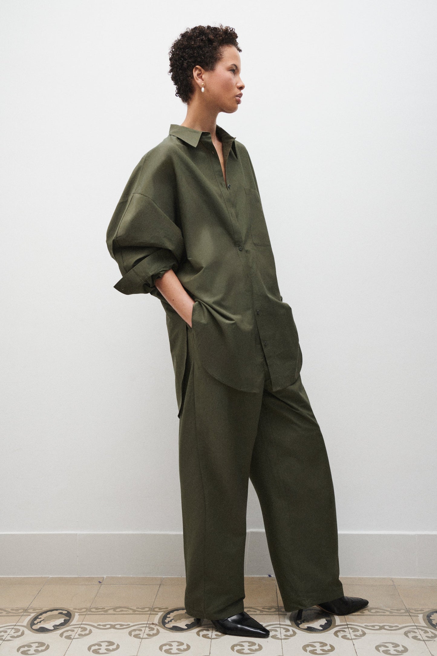 Laundry Cotton Silk Round Shirt (Pine)