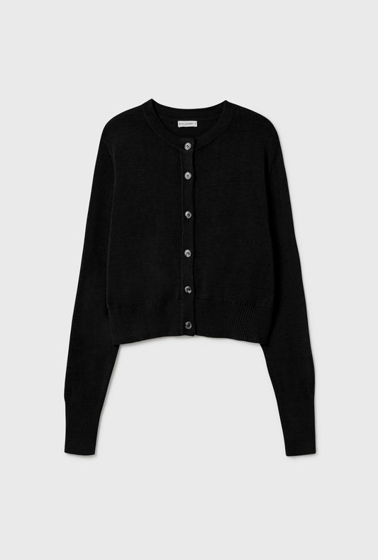 Silk Laundry Wool Cropped Cardigan (Black)