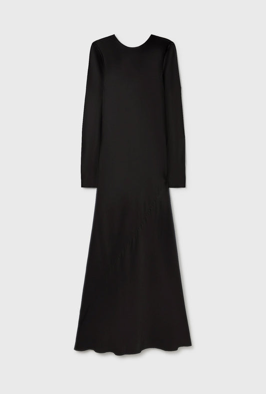 Silk Laundry Full Sleeve Bias Dress (Black)