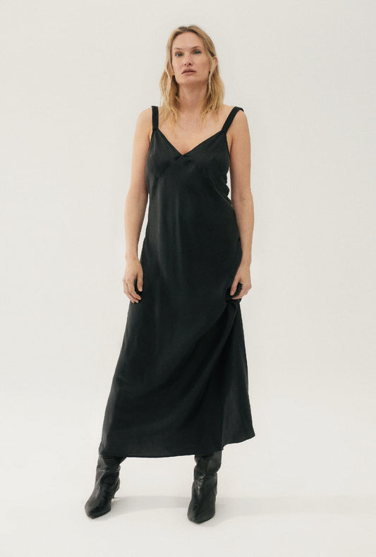 Image of Dresses. Product name - Deco Ruched Dress Black in Black colour by brand - Silk Laundry