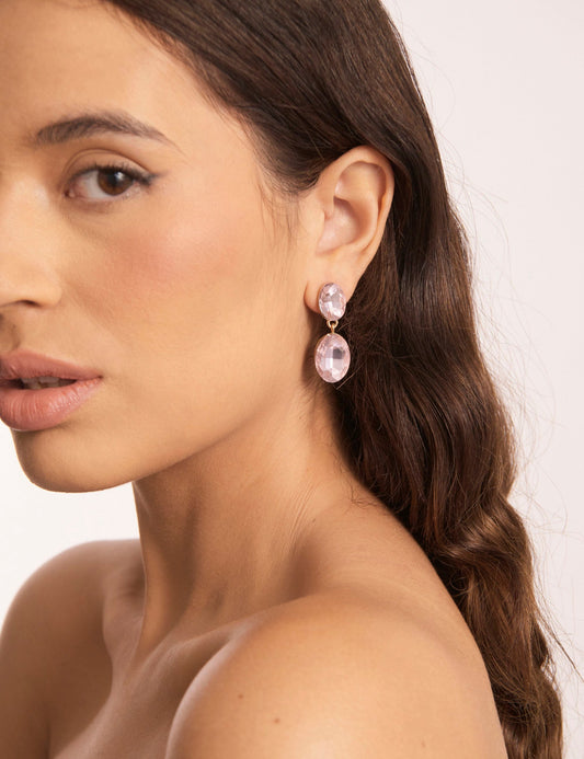 Image of Earrings. Productname: Colette DOUBLE DROP OVAL STONE EARRINGS in Pink colour by brand - Colette