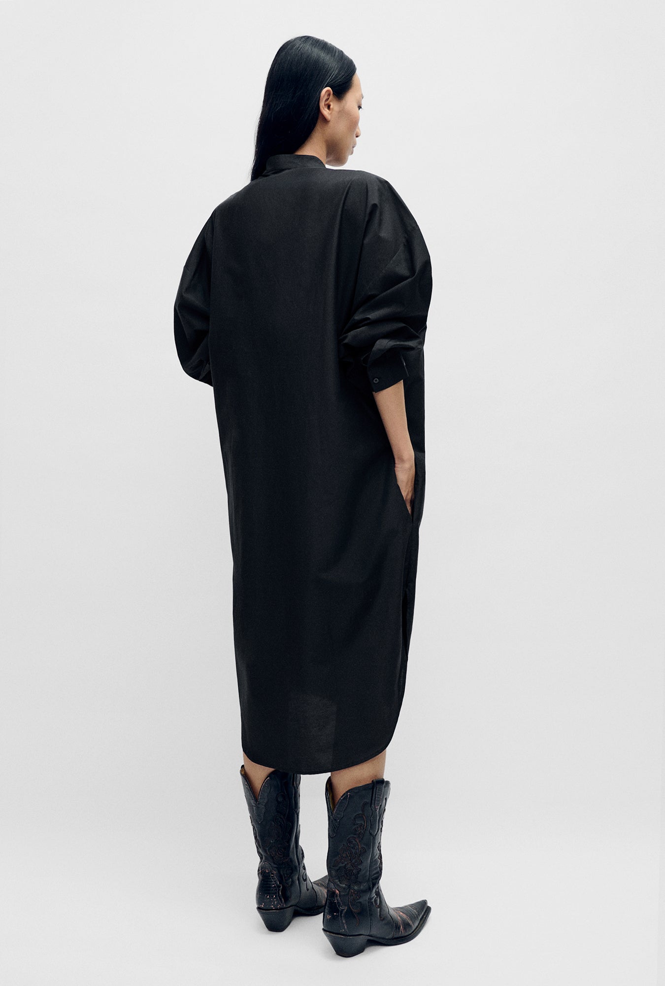 Silk Laundry Round Tux Shirt Dress (Black)