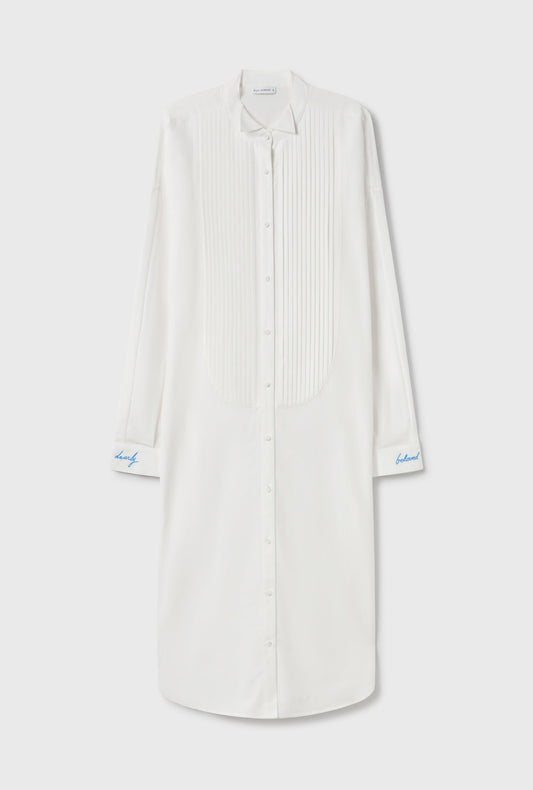 Silk Laundry Round Tux Shirt Dress (White)