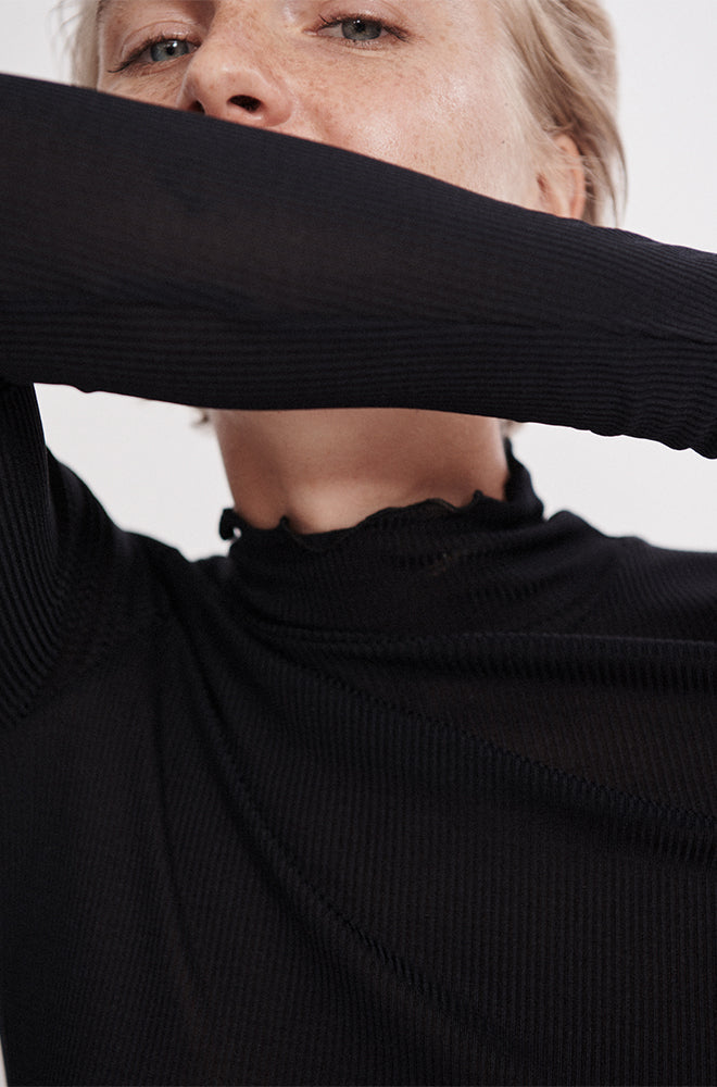 Silk Laundry Ribbed Turtleneck (Black)