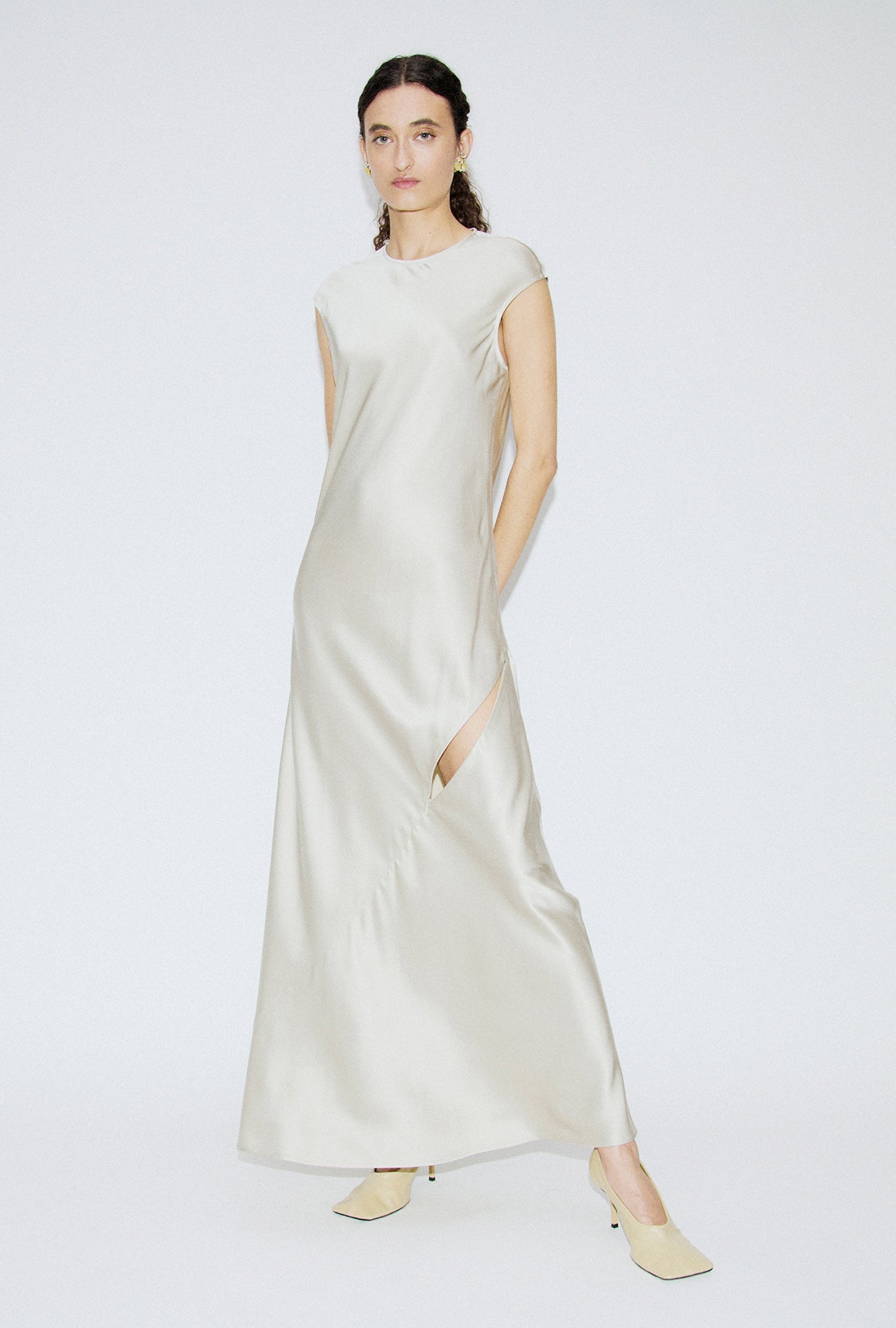 Image of Dresses. Product name - Drape Dress Hazelnut in Hazelnut colour by brand - Silk Laundry