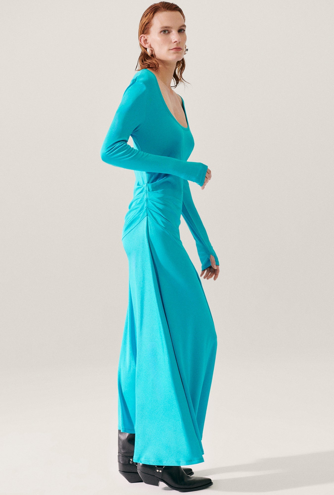 Silk Laundry Jersey Long Sleeve Dress (Oxygen)